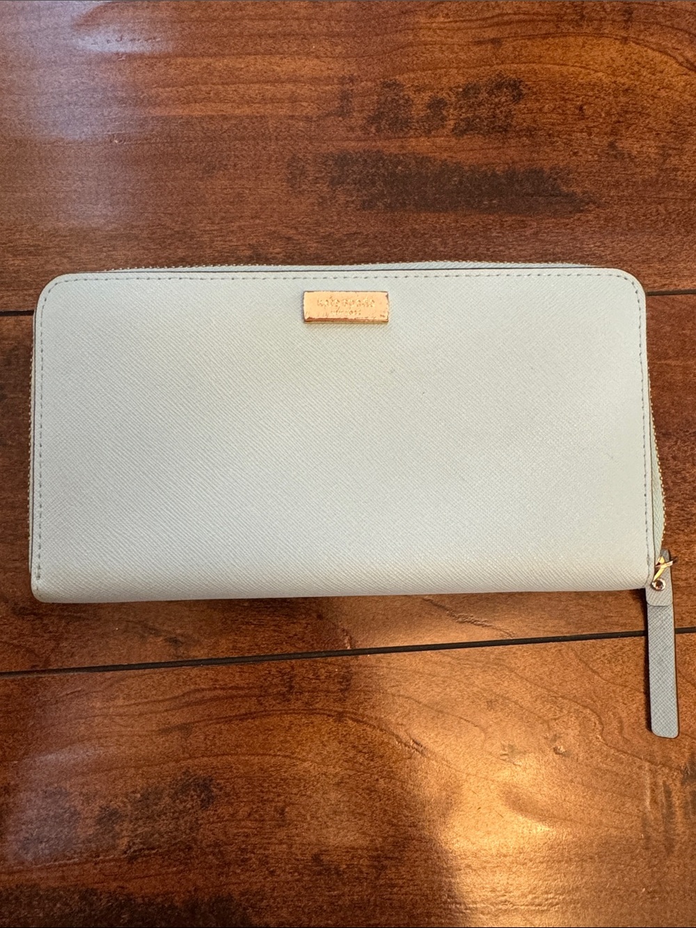 kate spade Pale Blue Zip-Around Wallet with Gold Plaque